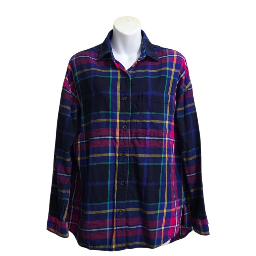Old Navy The Boyfriend Plaid Flannel Long Sleeve Button Down In Rainbow Sz M